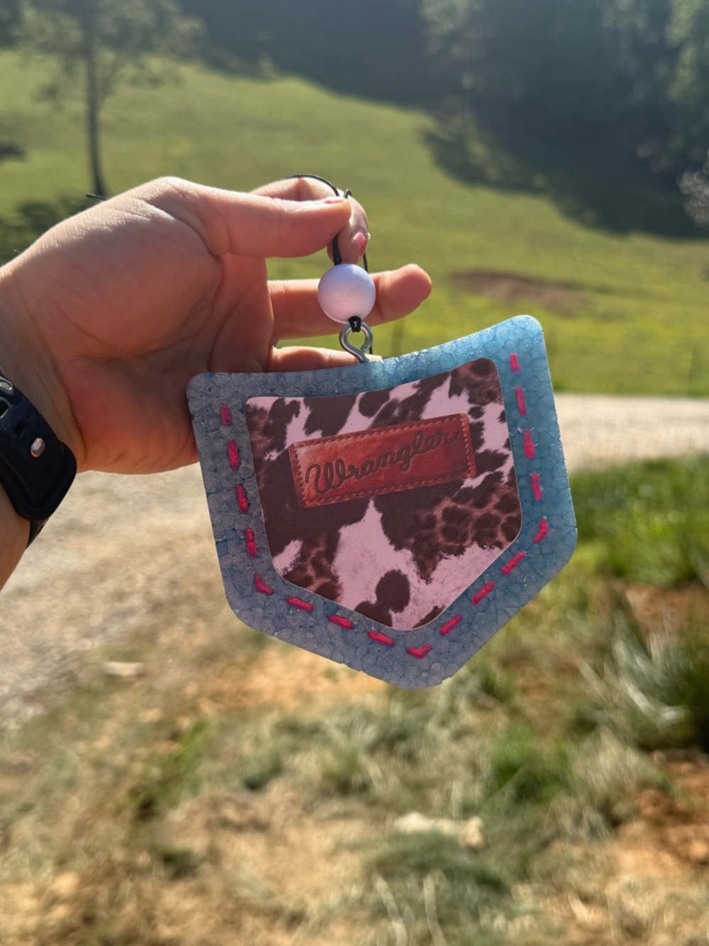 Wrangler Pink & Blue Cowhide Pocket Keychain